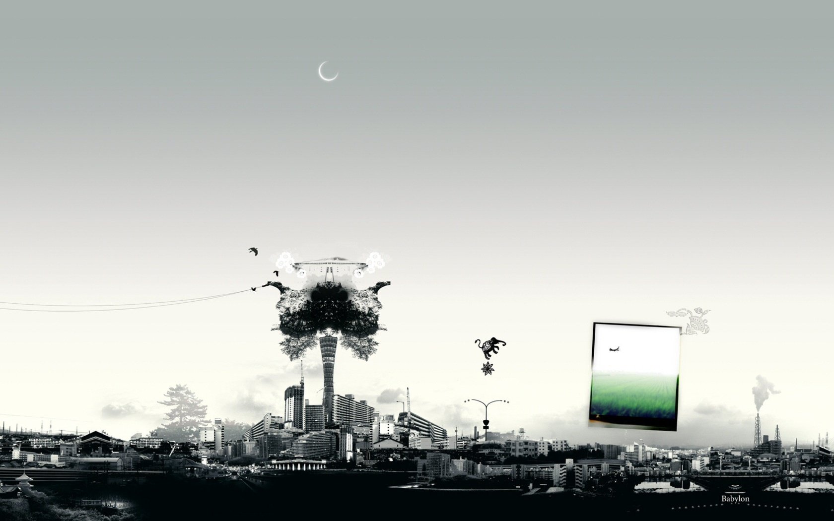 fenêtre sur le futur noir et blanc ville gris