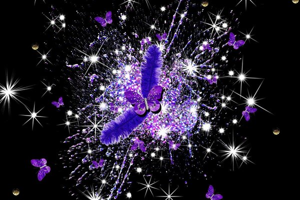 Papillon lilas sur fond noir