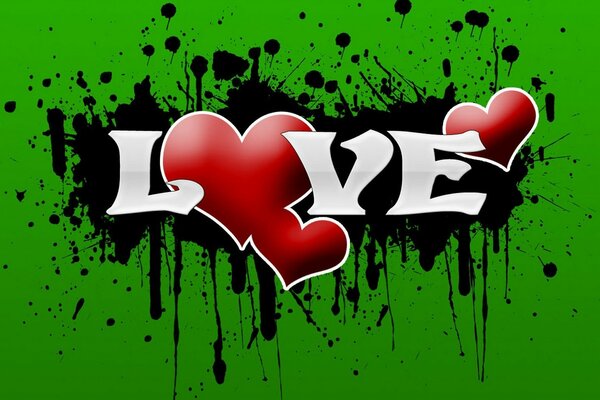 Graffiti de double coeur sur fond vert