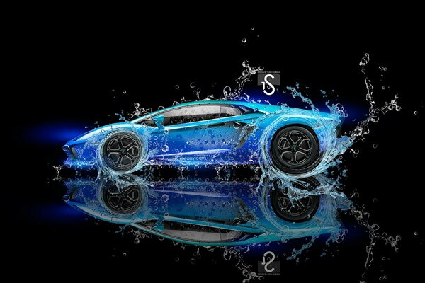 Dessin d une Lamborghini bleue sur fond noir