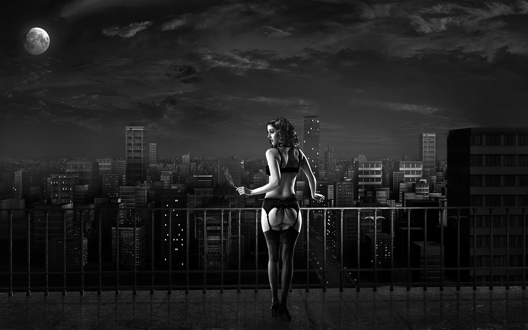 noir et blanc ville cigarette lingerie