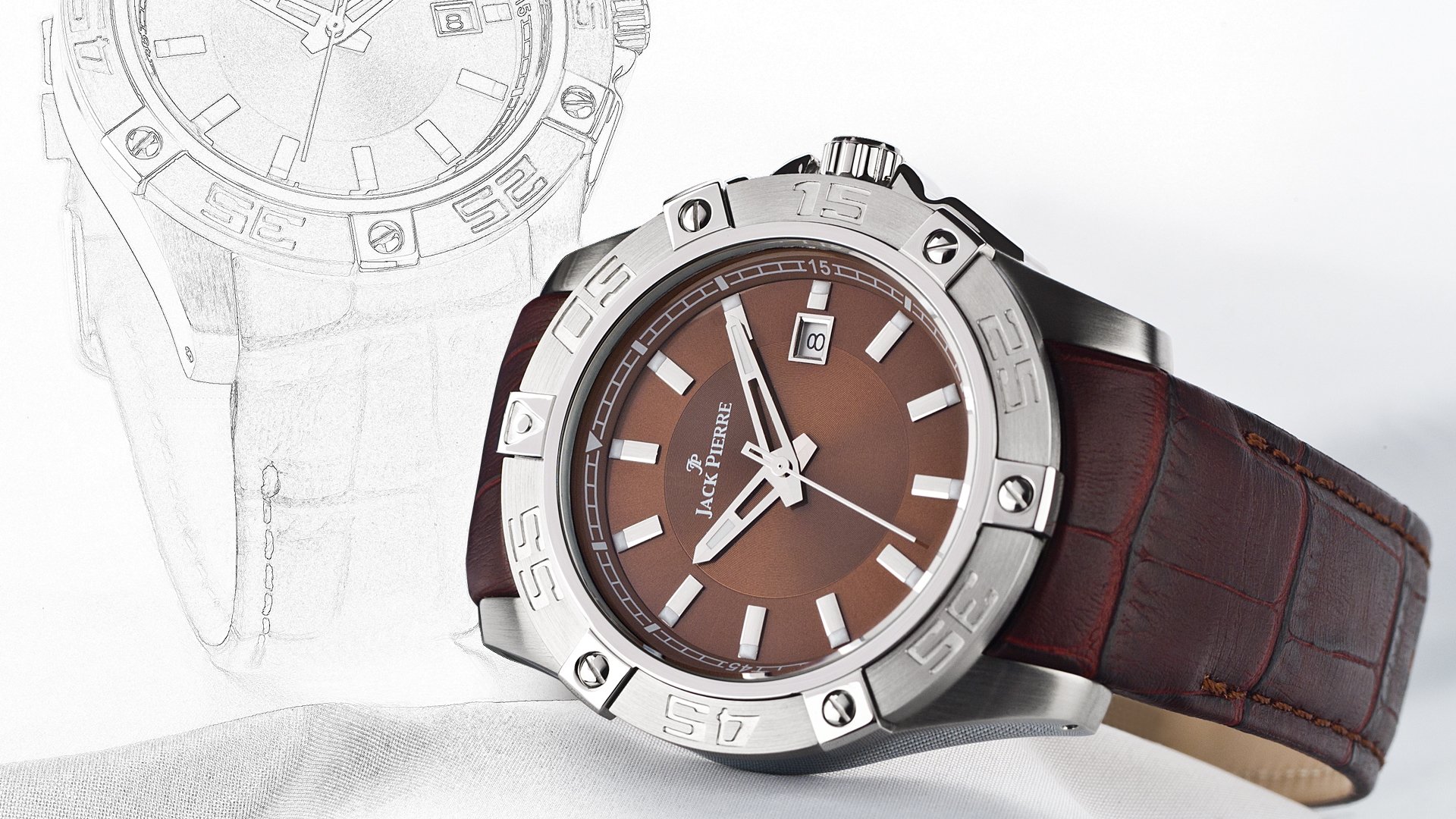 montre brun couture en cuir