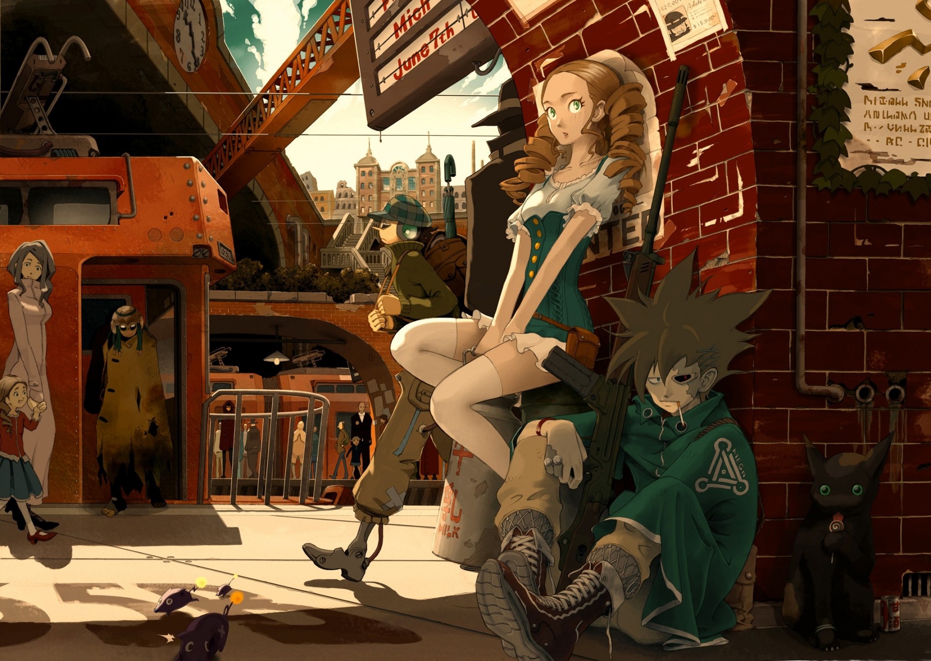 masque robot sucette habiller forteresse volante chat animaux armes bâtiment ville bottes train thighhigh