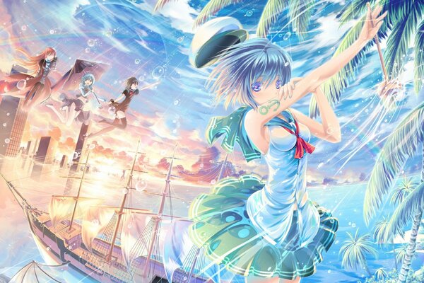Fille avec un anime dans une ville pittoresque