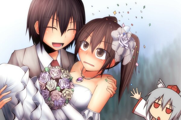 Anime mariage marié porte la mariée sur ses bras