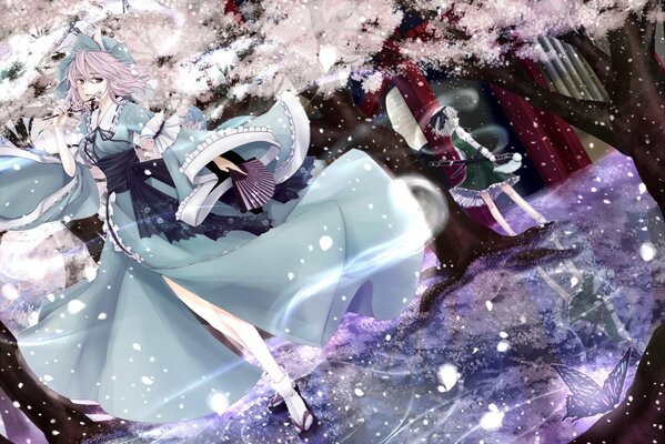 Fille dans une belle robe sous Sakura