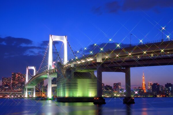 Lumières de pont de nuit à Tokyo
