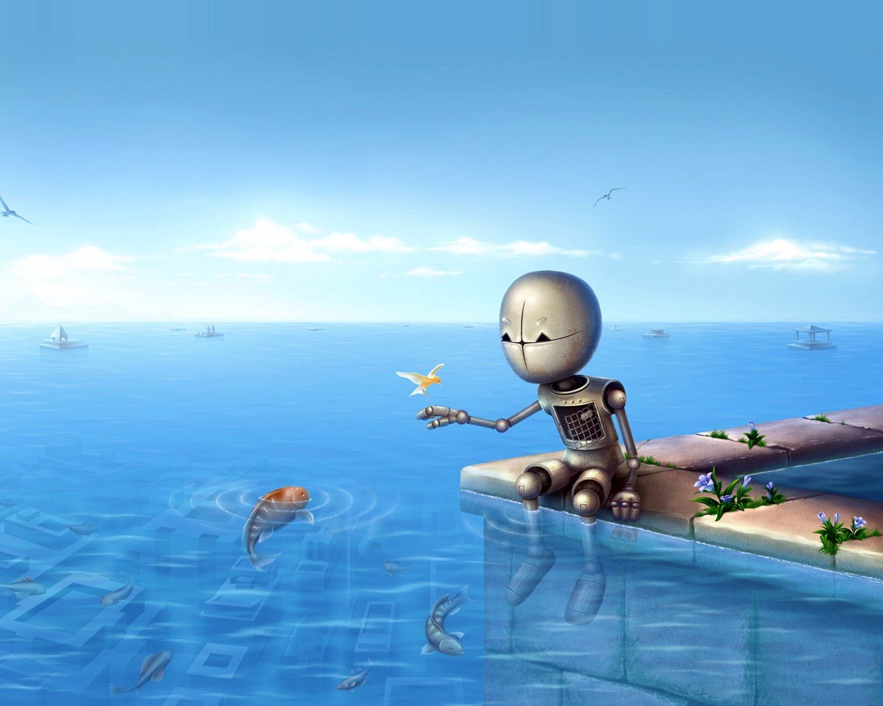 robot poissons horizon mer