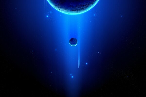 Une planète et son satellite entourés d étoiles dans un espace sombre