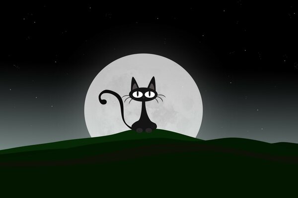 Image vectorielle du chat et de la lune