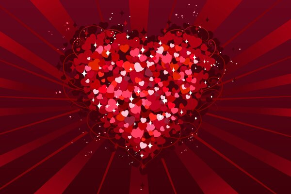 Carte postale d un grand coeur dans lequel beaucoup de petits coeurs