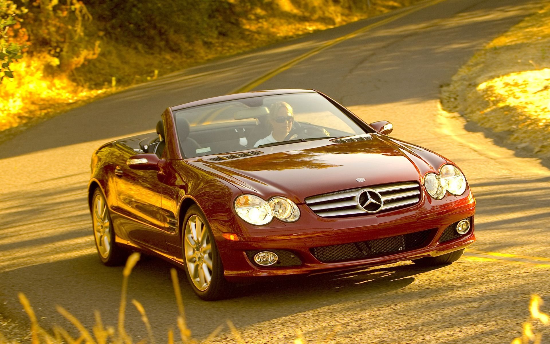 voitures route filles volant auto brouettes mercedes mercedes sl 550 widescreen