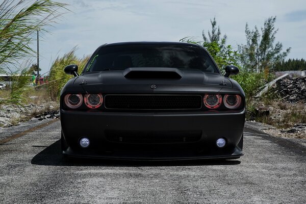 Voiture dodge challenger noir mat