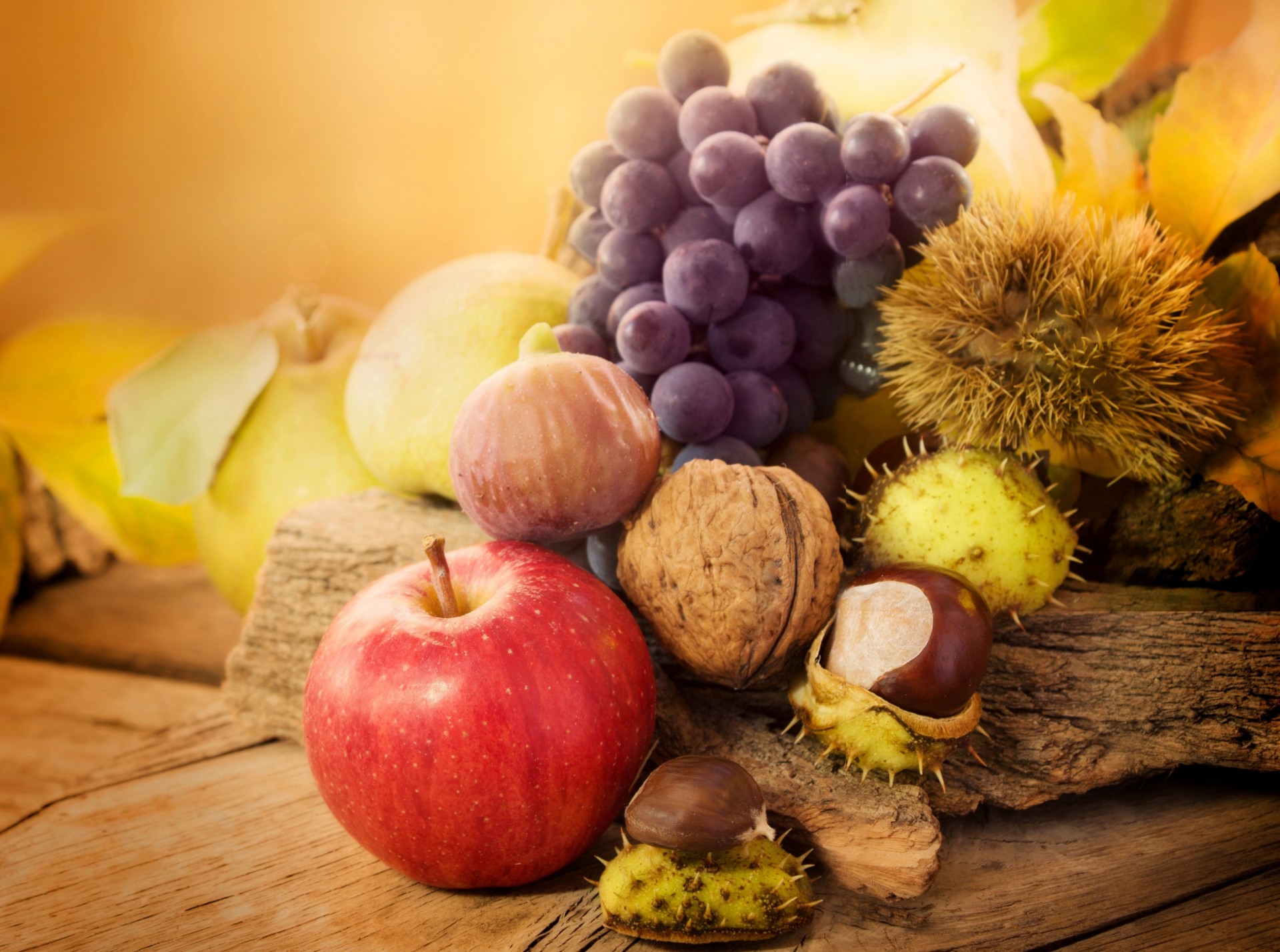 fruits châtaignes pomme noix