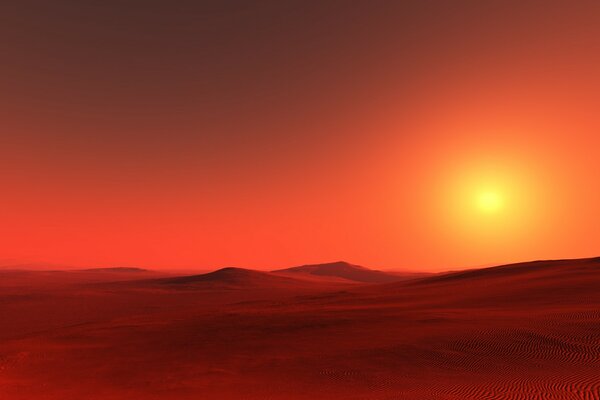 Coucher de soleil rouge orange dans le désert