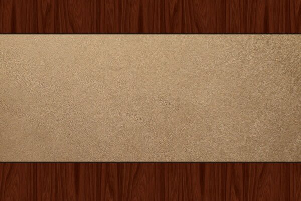 Milieu bande en cuir sablé, haut et bas bois laqué marron