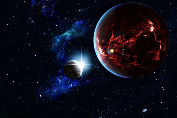 Planète d art 3d dans l espace sur fond de galaxie