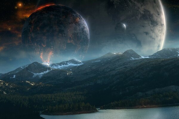 Art fantastique monde planète sur fond