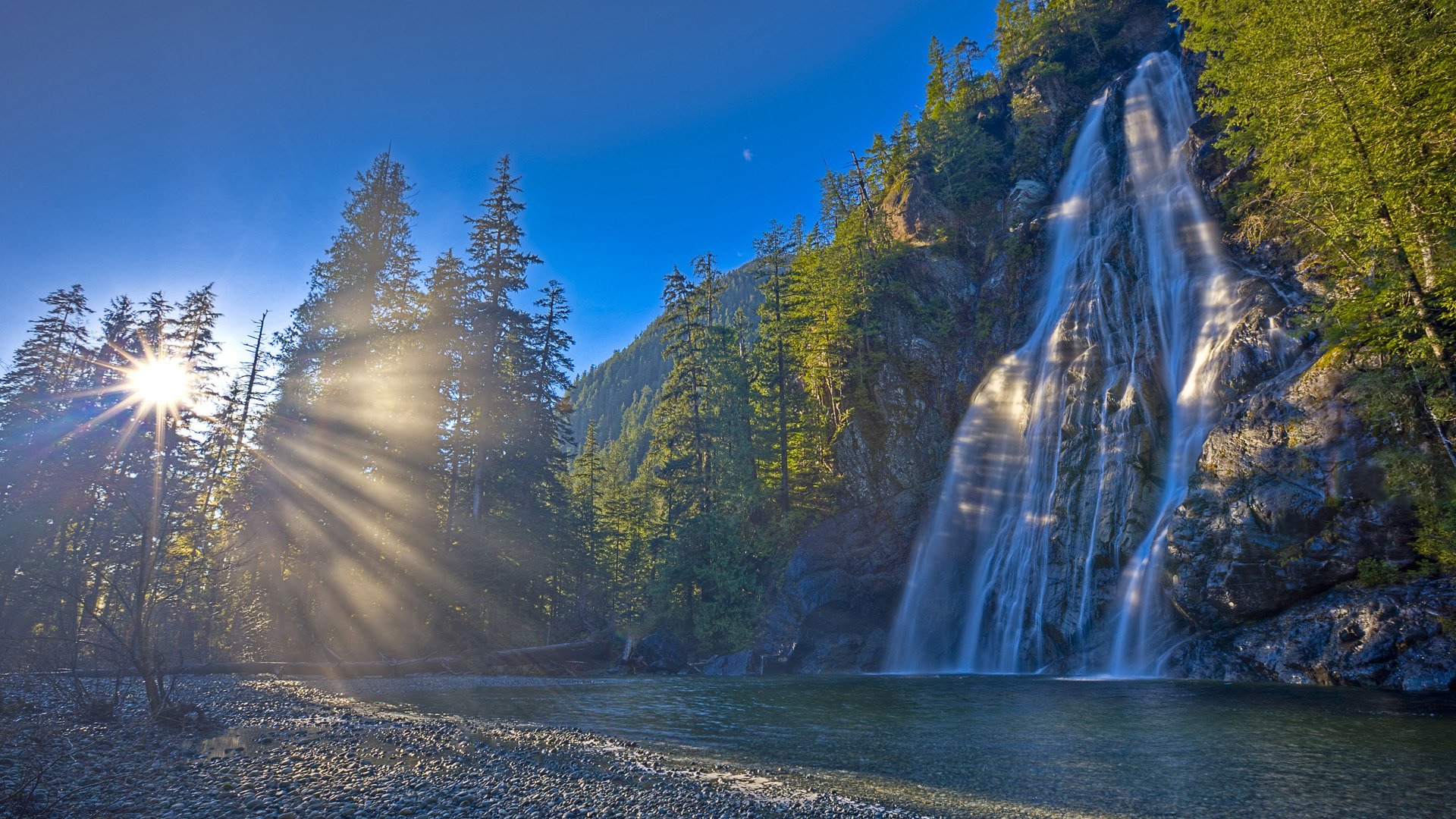 canada nature cascade rivière forêt soleil