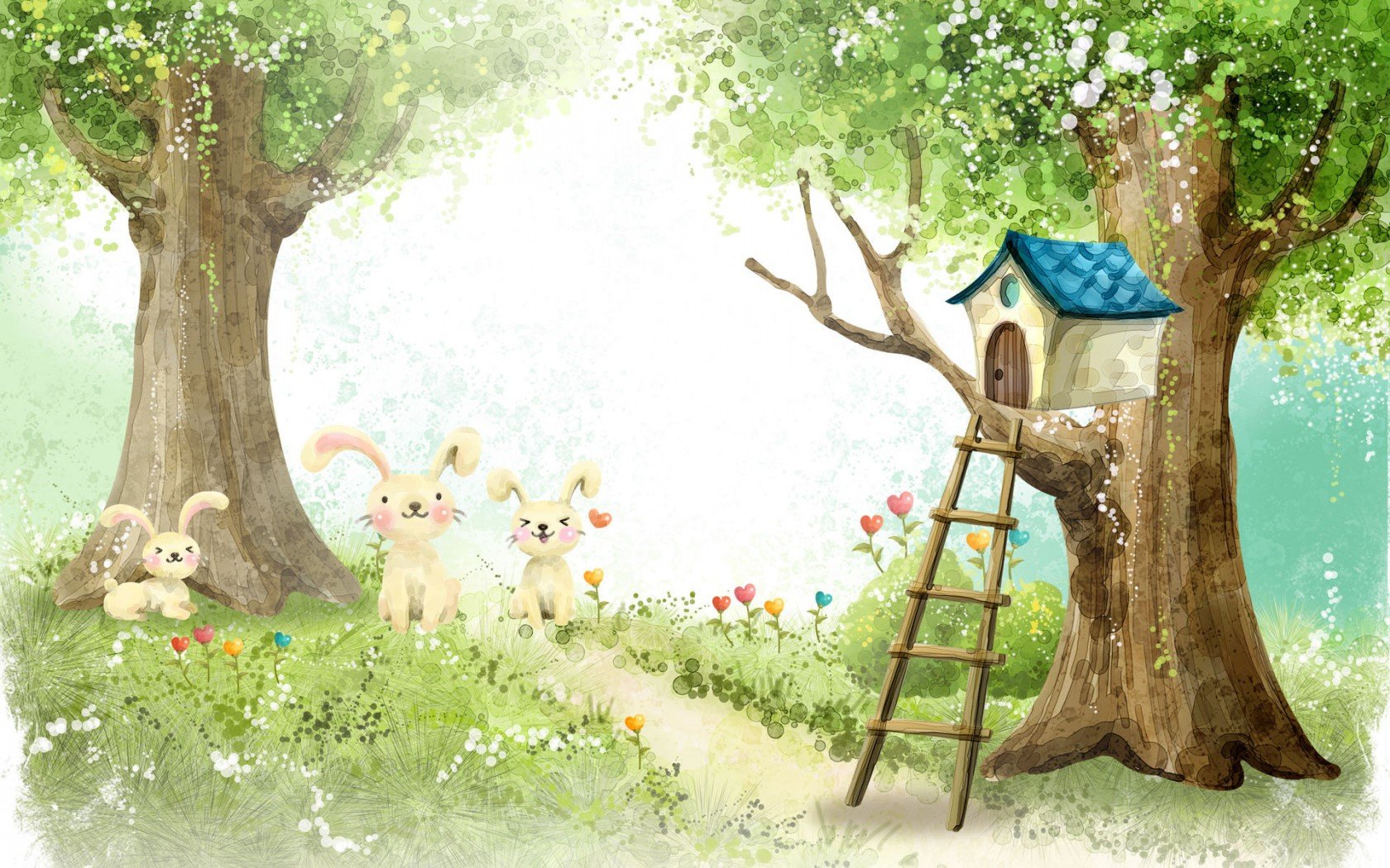 dessin maison forêt lièvres