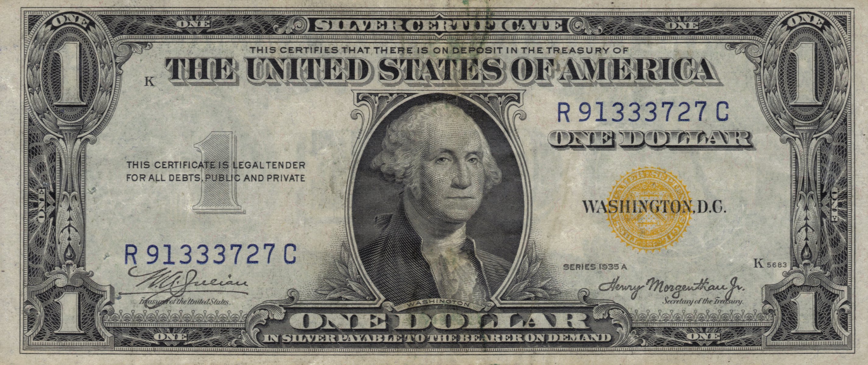 dollar un washington jaune demande série états-unis united