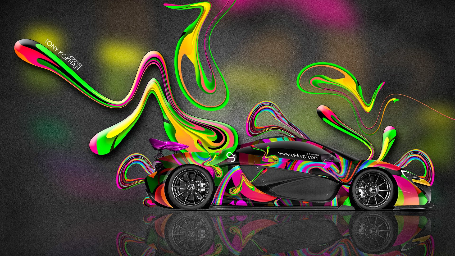 tony kohan mclaren p1 côté multicolors abstrait aérographe papier peint el tony voitures photoshop style mclaren p1 lumineux abstrait plastique vue latérale multicolore voiture 2014