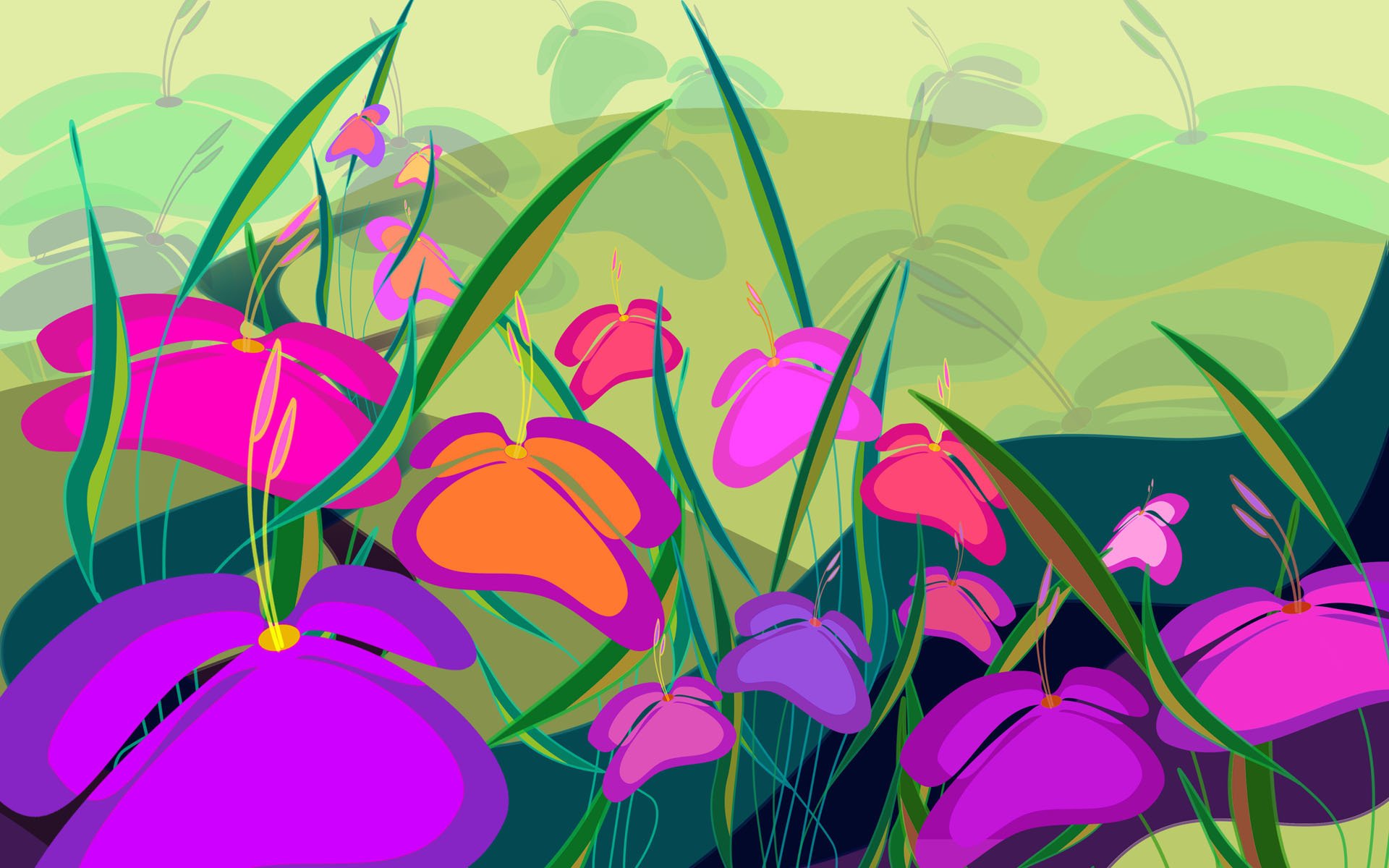 fleurs champ pré dessin peinture nature été