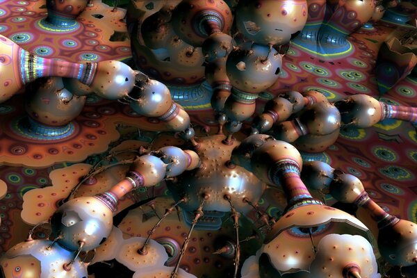 Figure abstraite de ballons multicolores connectés