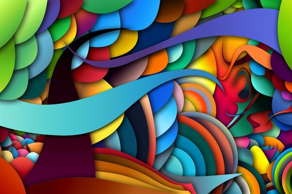 Vallée abstraite multicolore avec arbre de cercles