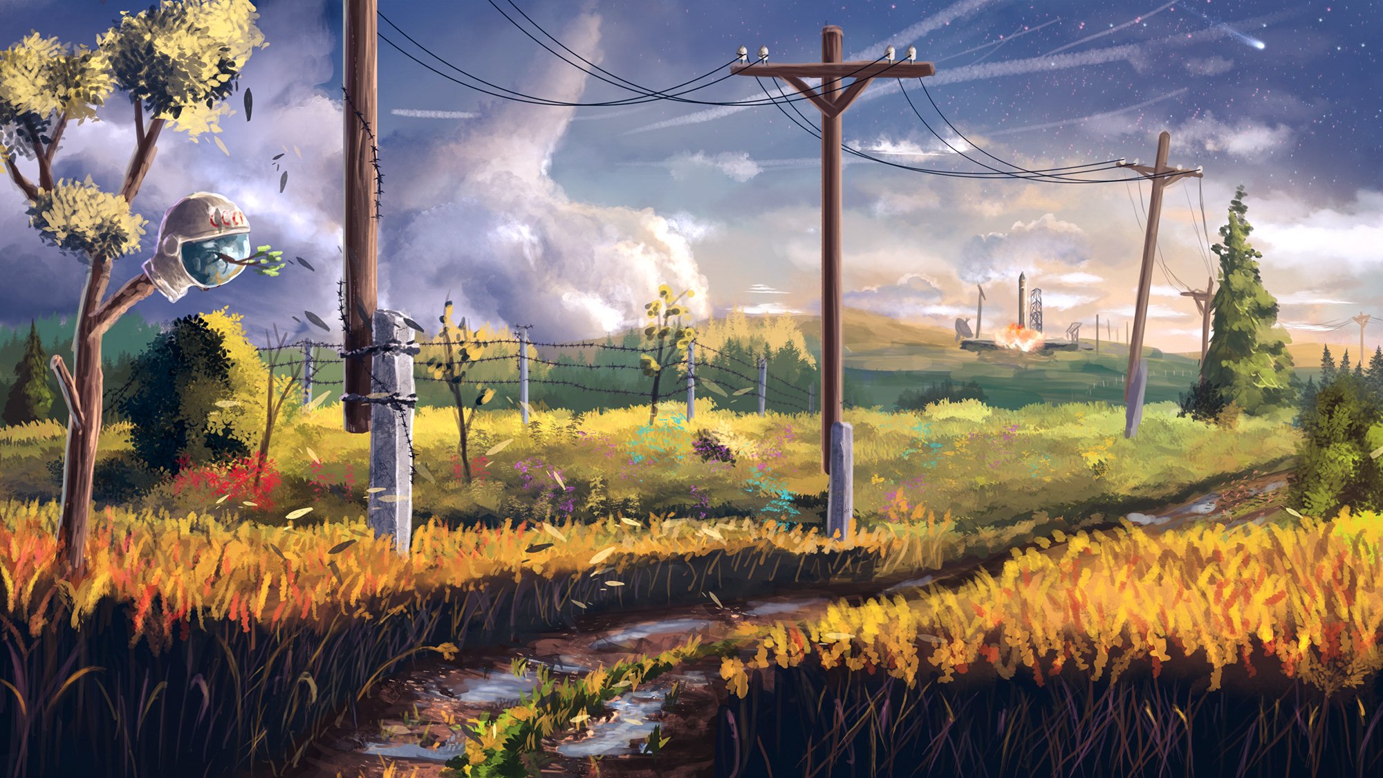 route poteau champ art