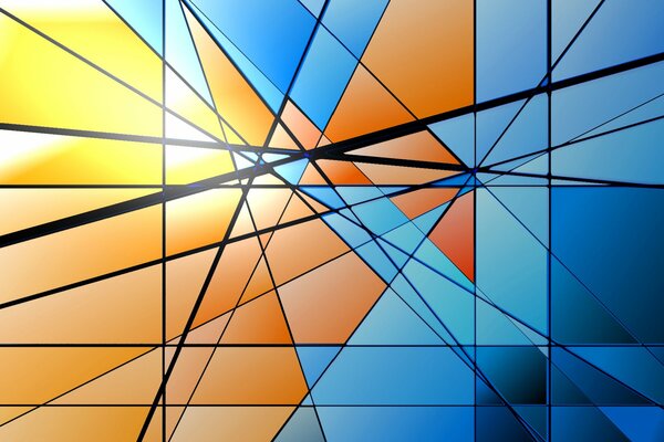 Lignes nettes volume. Triangles colorés en verre coloré