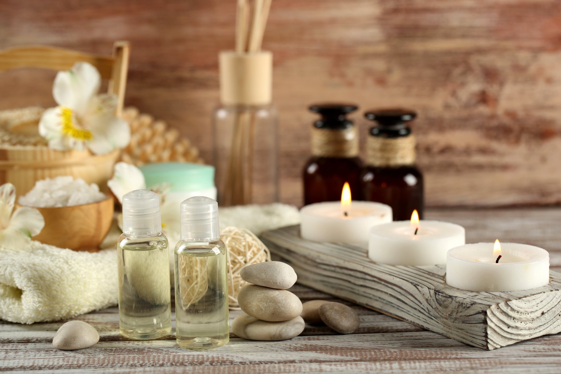 spa bougies sel huile pierres