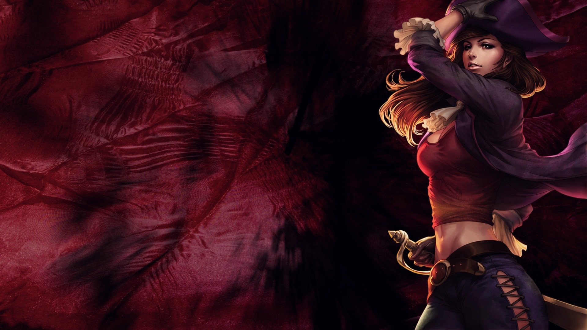 fille pirate sabre fond simple