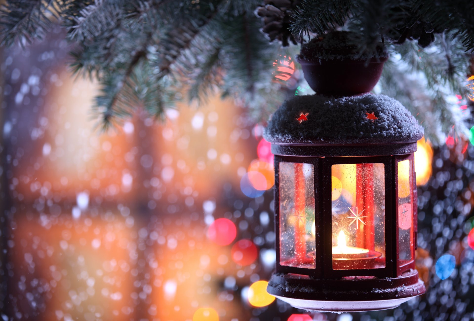 bougie bougeoir lampe de poche branche neige hiver flocons de neige arbre de noël