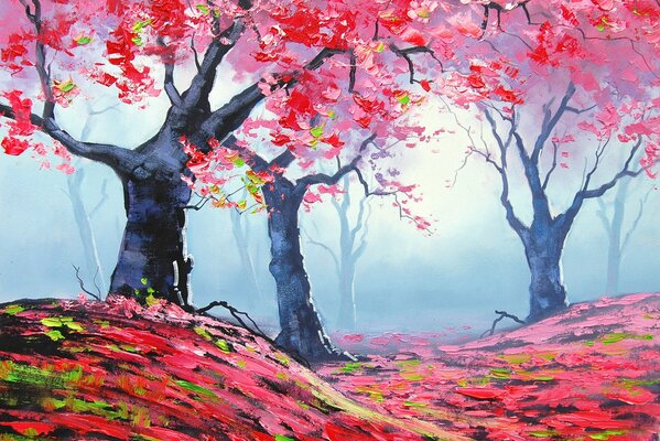 Nature automnale avec des feuilles rouges