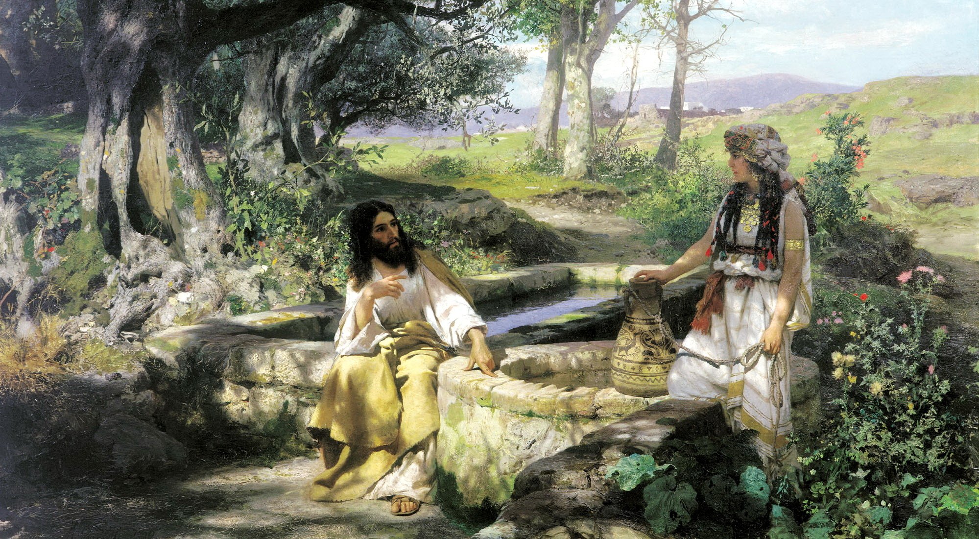 sera eau lumière art de la bible peinture henri semiradsky christ et la samaritaine vase puits histoire de la bible beauté dans la simplicité
