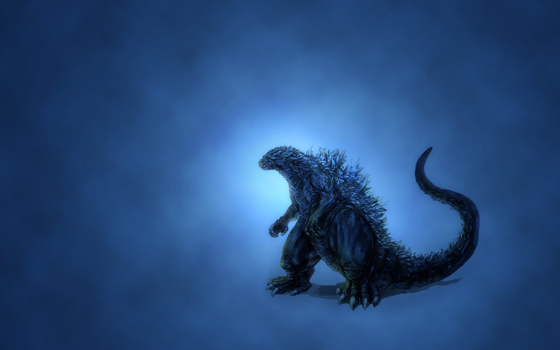 godzilla fond bleu dinosaure lueur minimalisme sombre