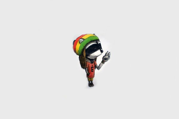 Raton laveur reggae dans le chapeau