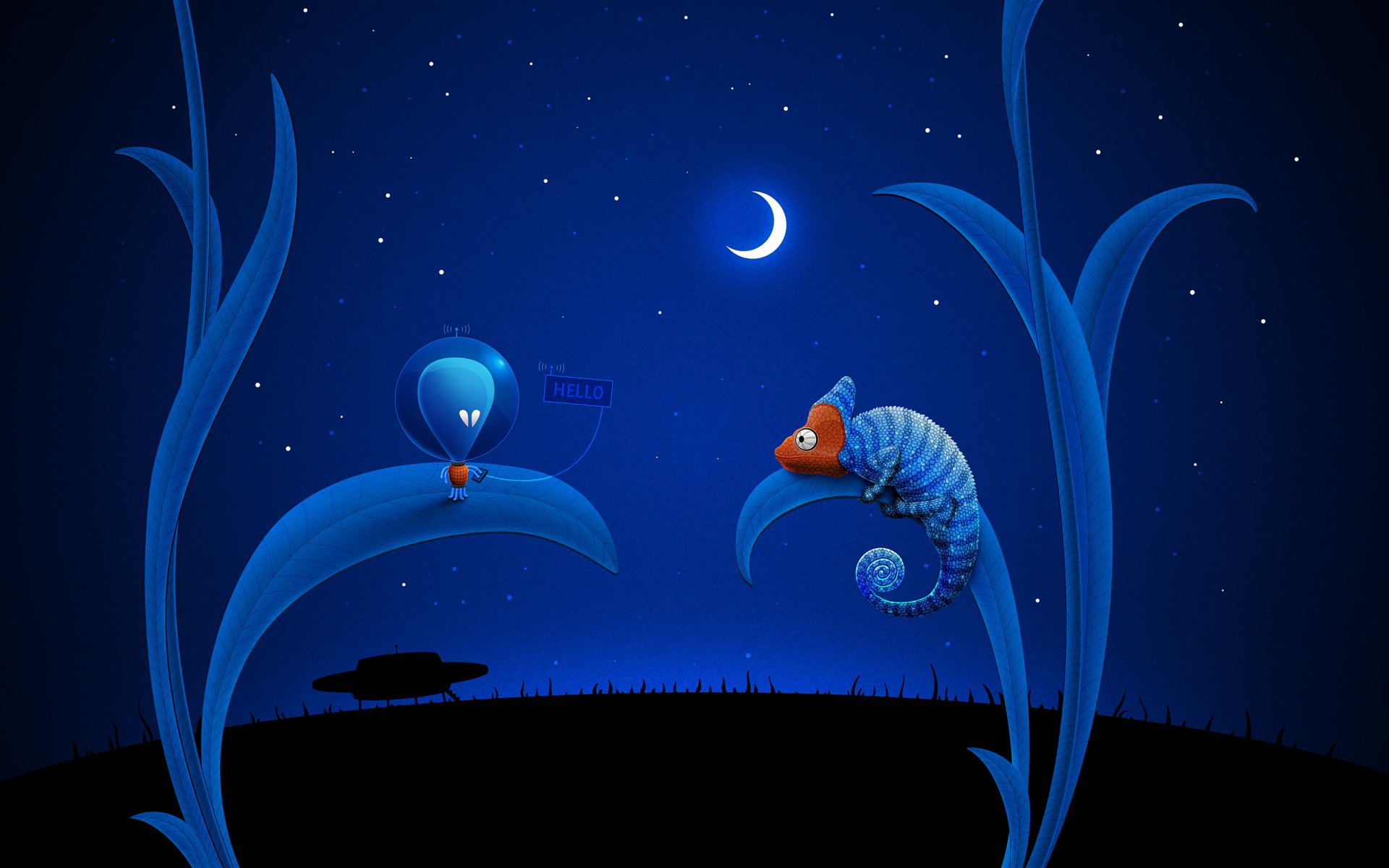bleu la lune ovni alien le caméléon