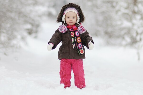 Fille en manteau d hiver et de neige