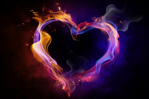 Coeur de feu sur fond noir