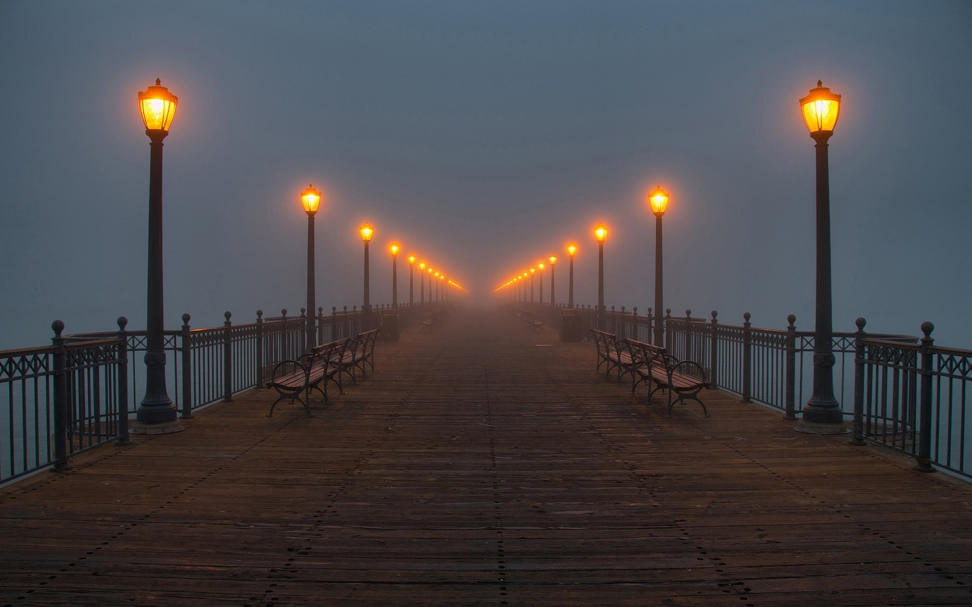 quai lumières brouillard