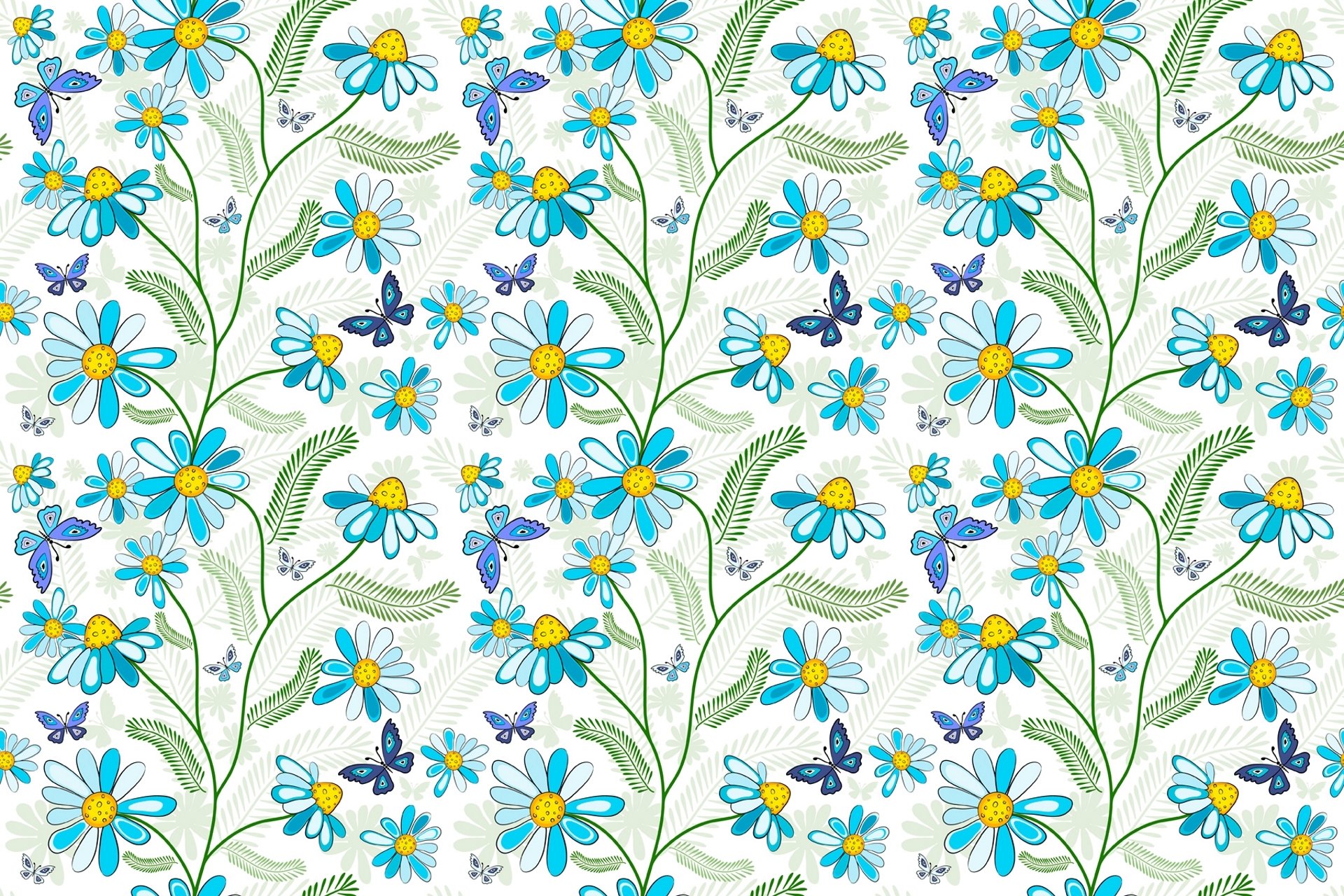 bleu modèle fleurs papillons