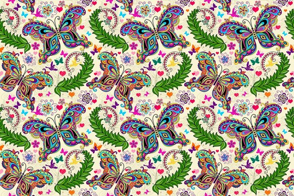 Motif de papillons avec des feuilles et des fleurs