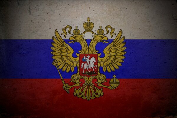 Drapeau tricolore de la Russie avec armoiries