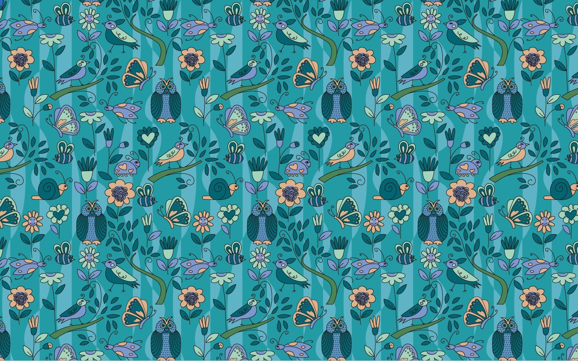 texture fond bleu couleur hiboux papillons oiseaux escargots coccinelles fleurs coeurs
