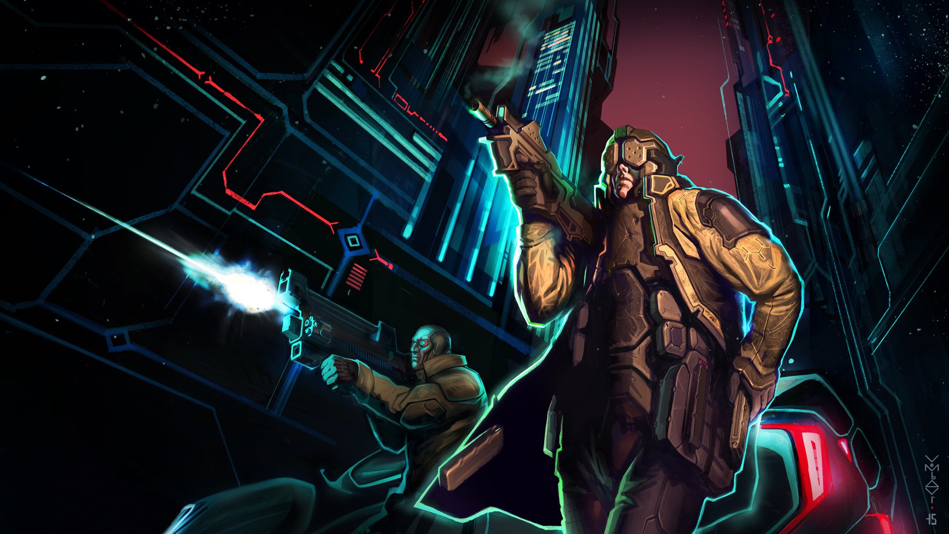 cyberpunk ville cyborg rue combat fiction art