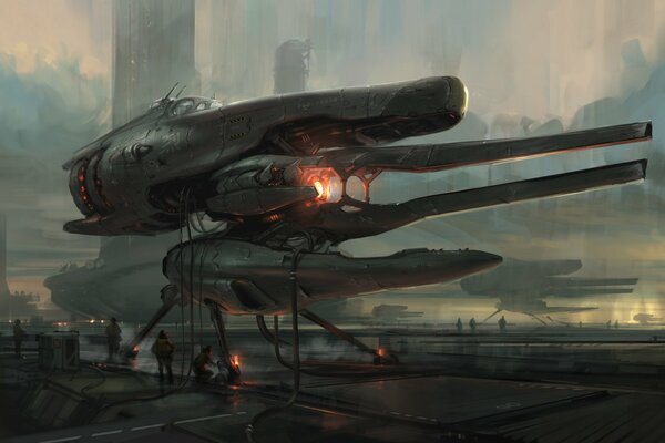 Un avion fantastique du futur dans les tons gris
