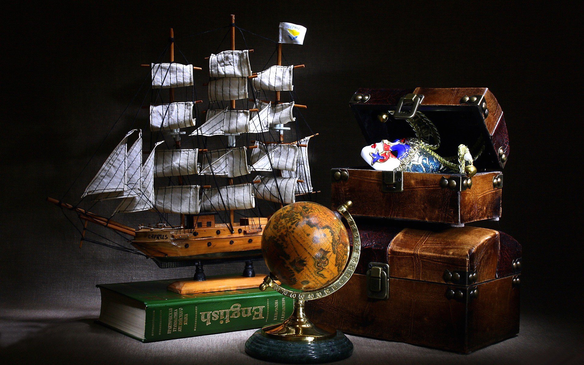 voilier modèle dictionnaire globe coffre voyage