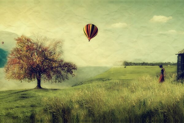 Fille dans le village de la balle